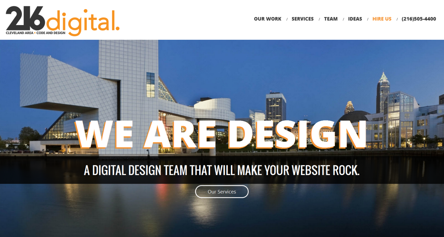 The desktop view a user experiences on 216digital's site.