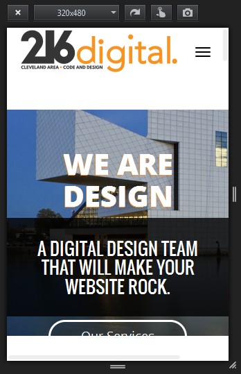 The mobile view a user experiences on 216digital's site.